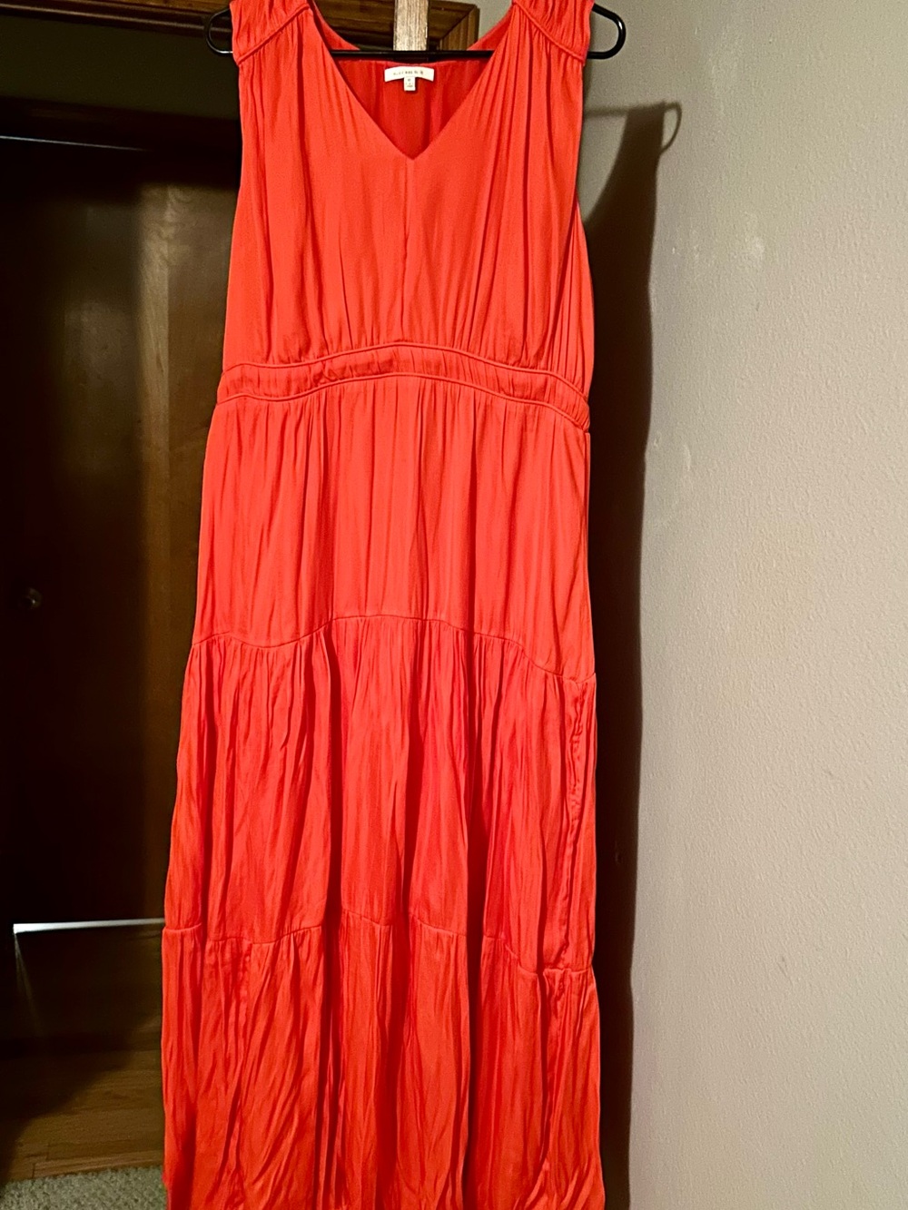 Skies Are Blue Coral V-Neck Tiered Maxi Dress